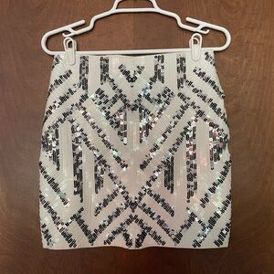 Express sequin mini skirt, white. Perfect for Bachelorette party